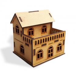 Balkonlu Ev, 3D Ahşap Maket HK1002