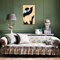 Vera Mavi Fiyonk Şapkalı Kadın Baskılı Retro Ahşap Tablo HK1306