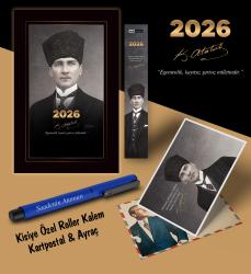 2026 Kalpaklı Atatürk Ajandası Ayraç Kartpostal Kalem - Lacivert