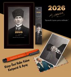 2026 Kalpaklı Atatürk Ajandası Ayraç Kartpostal Kalem - Turuncu