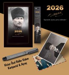 2026 Komutan Atatürk Ajandası Ayraç Kartpostal Kalem - Gri