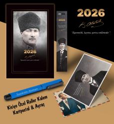 2026 Komutan Atatürk Ajandası Ayraç Kartpostal Kalem - Mavi