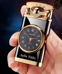 Kişiye Özel - Retro Piano Black Saatli Çakmak