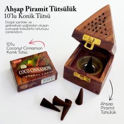 Ahşap Piramit Konik Tütsülük ve 10lu Hem Konik Tütsü - Coconut Cinnamon