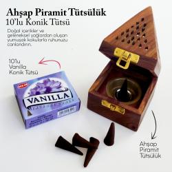 Ahşap Piramit Konik Tütsülük ve 10lu Hem Konik Tütsü - Vanilla