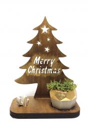 Ahşap Çam Ağaçlı Beton Saksılık, Mutlu Yıllar Yazılı HK1612