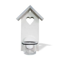 Ahşap Ev Desenli Tekli T-Light Cam Mumluk "Beyaz" HK0226-6490