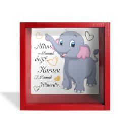 Camlı Ahşap Kumbara Filli Kırmızı HK0665-0011