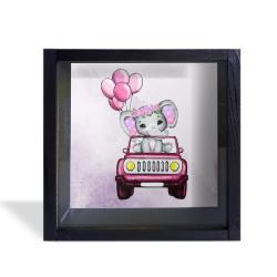 Camlı Ahşap Kumbara Kırmızı Arabalı Fil Siyah HK0658-0002