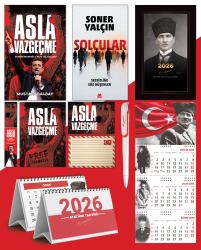 Asla Vazgeçme - Ayraç - Kartpostal - Poster - Solcular -  2026 Ajanda Kalpaklı - Ay Yıldız Duvar Takvimi - Masa Takvimi