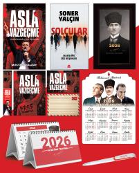 Asla Vazgeçme - Ayraç - Kartpostal - Poster - Solcular -  2026 Ajanda Kalpaklı - Ata Ahşap Duvar Takvimi - Masa Takvimi