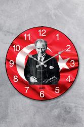 Atatürk Duvar Saati - 36 cm Gerçek Bombe Cam Akar Saniye Sessiz Mekanizma Dekoratif - MR-16-13