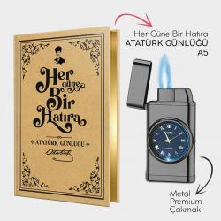 Atatürk Günlüğü A5 ve Piano Black Saatli Çakmak