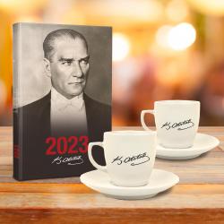 Atatürk Hediye Seti - 2li Atatürk İmza Fincan - Dolmabahçe