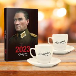 Atatürk Hediye Seti - 2li Atatürk İmza Fincan - Mudanya