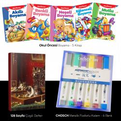 Beşli Boyama Kitabı - Fosforlu Kalem CS-H806 -  Oyunbozan Kediler Defter