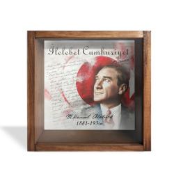 Camlı Ahşap Kumbara Atatürk İlelebet Cumhuriyet HK0674
