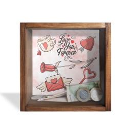 Camlı Ahşap Kumbara İ love Forever Sevgililer Günü Objeleri HK0646