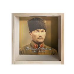 Camlı Ahşap Kumbara Kalpaklı Atatürk "Ham Ahşap" HK0676-HM