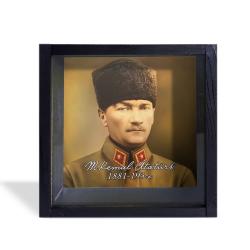 Camlı Ahşap Kumbara Kalpaklı Atatürk "Siyah" HK0677-0002