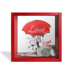 Camlı Ahşap Kumbara Kırmızı Şemsiyeli Love "Kırmızı" HK0635-0011
