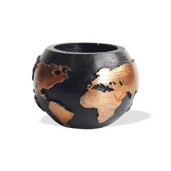 Dünya Desenli Beton Saksı Siyah Bakır Küçük Boy HK1521-SB