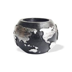Dünya Desenli Beton Saksı Siyah Gümüş Küçük Boy HK1521-SG