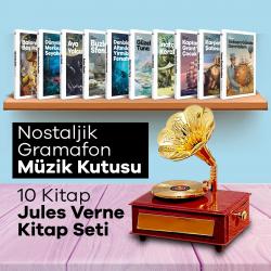 Jules Verne Hediye Seti 10 Kitap ve Nostaljik Gramafon Müzik Kutusu