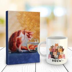 Kedi Rüyası 128 Sayfa Çizgili defter ve Sivri Kulaklar Kupa Bardak