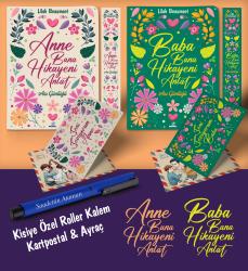 Kişiye Özel Anne ve Baba Bana Hikayeni Anlat Ayraç Kartpostal Kalem - Lacivert Anı Defteri