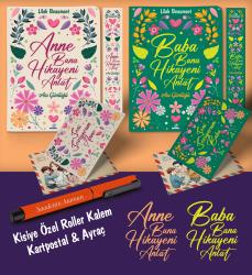 Kişiye Özel Anne ve Baba Bana Hikayeni Anlat Ayraç Kartpostal Kalem - Turuncu Anı Defteri