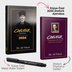 Kişiye Özel - Kalpaklı 2024 Atatürk Ajandası - Önder Mor Planlama Defteri ve Metal Roller Kalem