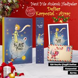 Kişiye Özel Kartpostallı Hediye Seti - 1 Little Prince 128 Sayfa Defter 1 Kartpostal 1 Ayraç