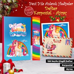Kişiye Özel Kartpostallı Hediye Seti - 1 Sweet Dreams 128 Sayfa Defter 1 Kartpostal 1 Ayraç