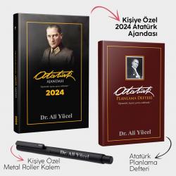 Kişiye Özel - Önder 2024 Atatürk Ajandası - Gazi Paşa Bordo Planlama Defteri ve Metal Roller Kalem