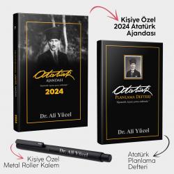Kişiye Özel - Trablusgarp 2024 Atatürk Ajandası - Kalpaklı Siyah Planlama Defteri ve Metal Roller Kalem