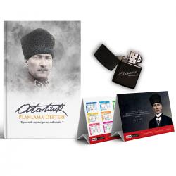 Komutan Süresiz Planlama Defteri ve Benzinli Çakmak Piramit Takvim Seti