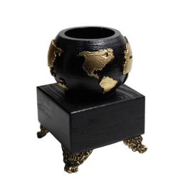 Küçük Dünya Beton Saksı Siyah Altın , Metal Ayaklı Ahşap Stand HK1571-A