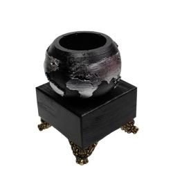 Küçük Dünya Beton Saksı Siyah Gümüş , Metal Ayaklı Ahşap Stand HK1571-G