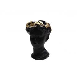 Küçük Helen Beton Saksı, Siyah Altın Varak Taçlı, Kristal Taşlı HK1550