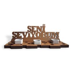 Seni Seviyorum Ahşap Stand, 3'lü Beton T-Light'lı HK1711