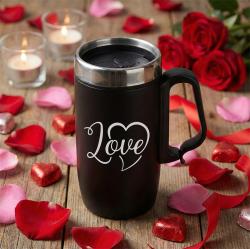 Sevgililer Gününe Özel - Love Kalp Kulplu Bardak Termos