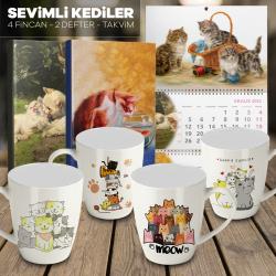 Sevimli Kediler 4 Kupa 2 Defter 1 Takvim -1