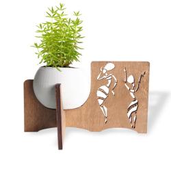 Zenci Dansçılar Figürlü Beton Saksılı Ahşap Stand HK1670