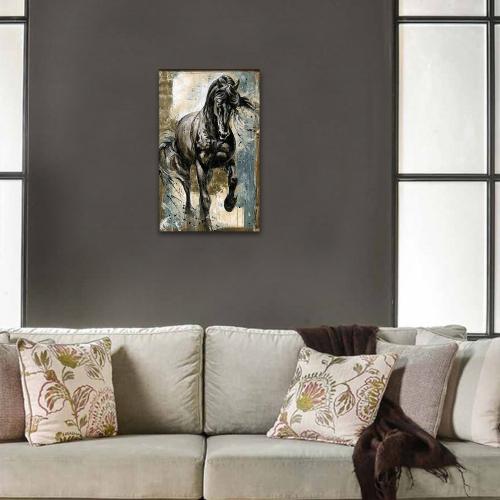 Vera Siyah Koşan At Baskılı Ahşap Tablo Model 2 - Halkkitabevi