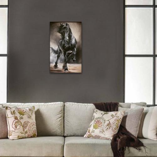 Vera Siyah Koşan At Baskılı Ahşap Tablo Model 1 - Halkkitabevi