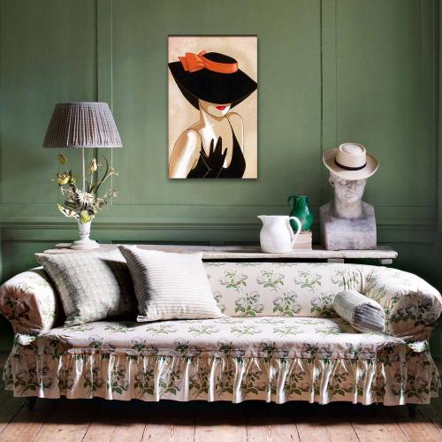 Vera Kırmızı Fiyonk Şapkalı Kadın Baskılı Retro Ahşap Tablo - Halkkita