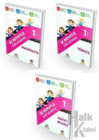 1. Sınıf Tüm Dersler Üç Boyutlu Soru Bankası Seti 3 Kitap - Halkkitabe