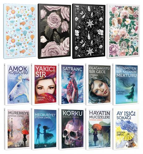 10 Stefan Zweig ve 4 Çiçekli Çizgili Defter -Set-1