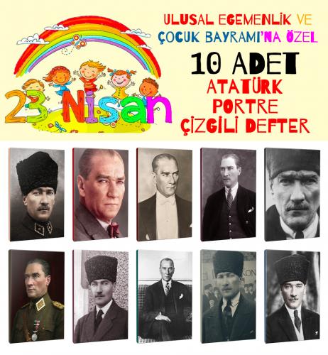 10lu Atatürk- Çizgili Okul Defteri Seti 64 Sayfa 13,5x19,5cm  - Halkki